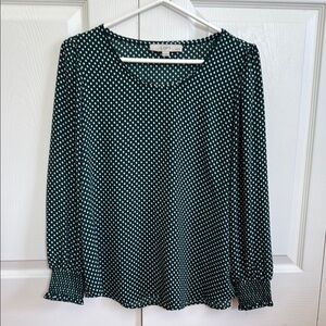 LOFT Green Polka Dot Women's Top Blouse MP Petite Medium